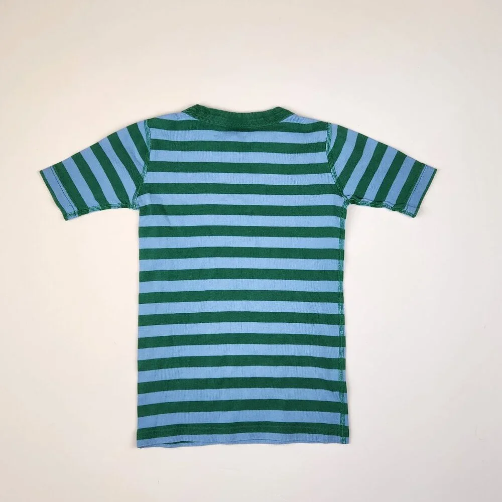 Hanna Andersson Green Blue Stripes Short Sleeve Pajama Shirt 130 cm US 8